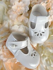 Baby Girl Ivory Cream Patent Mary Janes Pram Shoes Christening UK 0-1-2/0-6-12m