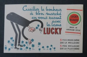 Ancien carton publicitaire LUCKY BLADES lame rasoir trèfle 4 feuilles clover - Picture 1 of 1