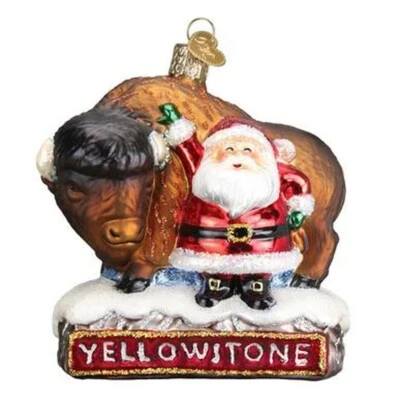 Old World Christmas SANTA WITH BISON - YELLOWSTONE (40305) Glass Orn. w/OWC Bx