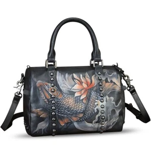 Hand Painted Genuine Leather Purse and Handbag for Women Crossbody Shoulder Bag - Picture 1 of 7