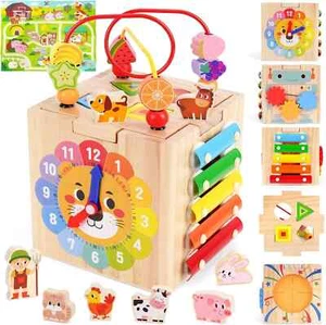 Toddler Wooden Activity Cube Toys, Montessori Toys for 1 2 3 Year Old Boy... - Picture 1 of 7