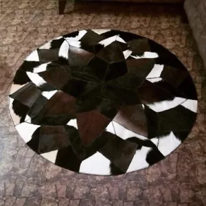 Alfombras redondas de cuero de vaca hechas a mano | Alfombra de piel de vaca | Alfombras redondas de patchwork Egipto - Imagen 1 de 5