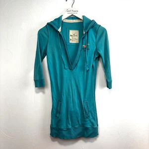 Sudadera Pullover Hollister Vintage Sudadera Larga Azul Turquesa Cuello en V Profundo Y2K - Imagen 1 de 5