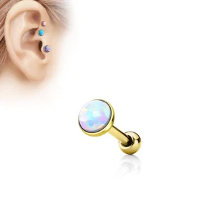 Opal Set Flat Top Surgical Steel Cartilage Tragus Barbell Stud Earring - Picture 1 of 8