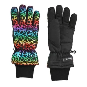Aquarius Girls Multicolor Rainbow Peace Sign Thinsulate Snow & Ski Gloves L - Picture 1 of 1