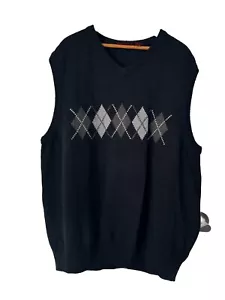 Saddlebred Mens Knitted Vest Black Argyle Print Size XL 100% Cotton - Picture 1 of 5