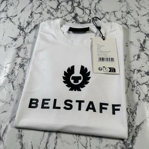 BELSTAFF Womens White Mariola T Shirt SIZE SMALL BNWT Authentic Chest Print Logo - Picture 1 of 6
