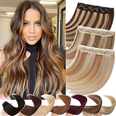One Piece Clip In Real Remy Human Hair Extensions 100G Thick Half Full Head US - Image 1 of 4