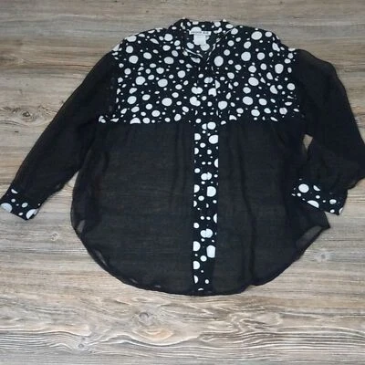 Vintage Polka Dot Button Down Front Semi Sheer Long Sleeve Blouse Top - Imagem 1 de 4