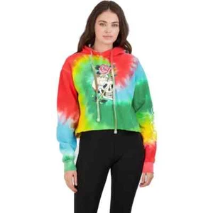 Women’s Ed Hardy Skull/Rose Rainbow Tie Dye French Terry Cropped Hoodie NWT - Picture 1 of 4
