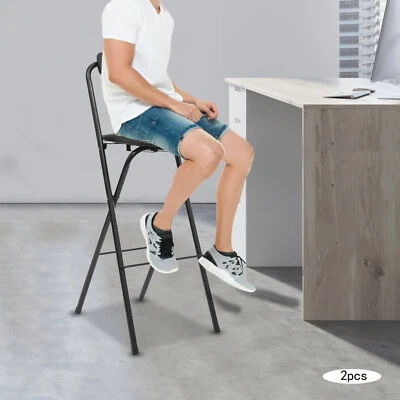Portable Folding Stool Black 2Pcs Foldable Bar Chair Modern Tall Folding Chair - Image 1 of 4