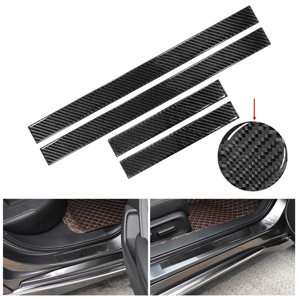 Protector de peldaños de panel de cubierta de umbral de puerta de coche de fibra de carbono negro 4 piezas para BUICK Foto 1 de 4