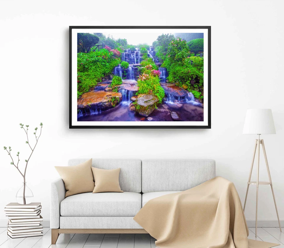 Waterfall Print, Garden Wall Art, Trees Framed Nature Wall Art, Natural - Image 1 of 1