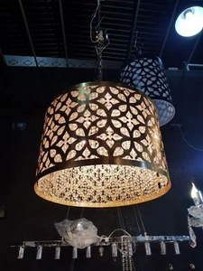 LAMPADARIO-SOSPENSIONE 10 LUCI STRUTTURA ORO LUCIDO PENDAGLI CRISTALLO SWAROVSKI - Imagen 1 de 1