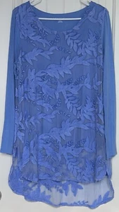 Soft Surroundings "Adele" Silk Embroidered Tunic Top Medium M Long Sleeves Blue - Picture 1 of 13