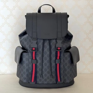 Mint GUCCI 495563 GG Supreme Canvas Backpack Black Leather Trim Men's Bag - Picture 1 of 24