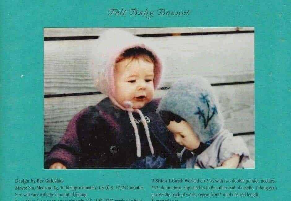 DARLING BABY BONNET - 3 SIZES to KNIT & FELT in WORSTED WT YARN by FIBER TRENDS - Image 1 of 1