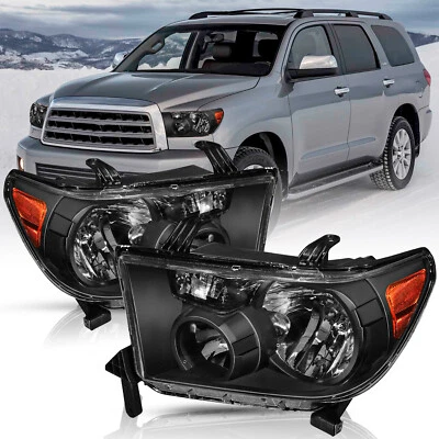 For 2007-2013 Toyota Tundra & 2008-17 Sequoia Halogen Black Amber Headlights L+R - Image 1 of 4