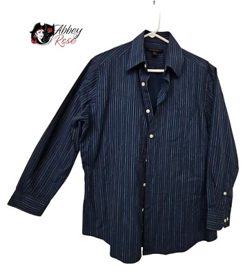 Camisa AXIST Para Hombre Grande Ajustada Azul Manga Larga Abotonada Rayada 16.5 32/33 Foto 1 de 4