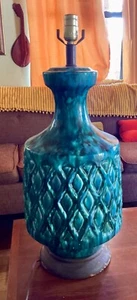 Vintage Blue Green Ceramic Pottery table desk Lamp 60s Mid Century MCM Modern - Picture 1 of 9