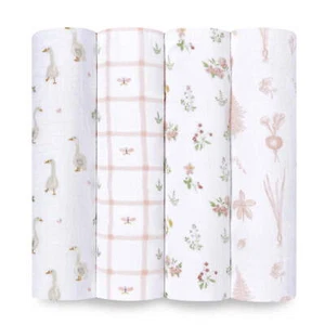 Cotton Muslin Swaddle Blanket, Country Floral, Pink, Girls, Infants, 4-Pk - Picture 1 of 8