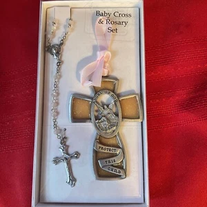 Baby cross & Rosary Pink & White Pearls - Picture 1 of 3