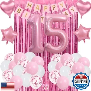 Süße 15 Partydeko rosa, Deko zum 15. Geburtstag für Mädchen, rosa sw - Bild 1 von 5