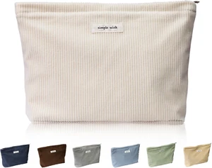 Travel Makeup Bag Large Capacity Cosmetic Bag for Women Corduroy Toiletry Bag Ha - Picture 1 of 7
