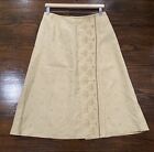 Liz Claiborne Neutral Silk & Linen Blend Midi Skirt Size 8 Beaded & Embroidered