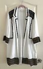 Chico's Linen tribal embroidered open front long line fringed hem cardigan Sz 2