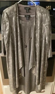 R&M Richard’s Waterfall Jacket & Sleeveless Dress 20W Plus Sz Taupe 2 Pc - Picture 1 of 19