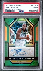 2023 PANINI PRIZM WNBA SIGNATURES SGTCH TINA CHARLES GREEN PSA 9 - Picture 1 of 2