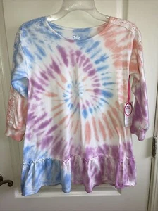 GIRLS Justice Dress TIE-DYE Small 7/8 Long Sleeve Lace COTTON SWEET PEACH - Picture 1 of 6