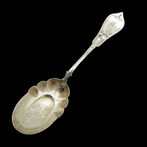 Gorgeous Sterling Silver Small Serving Spoon Gold Wash c 1890 Aesthetic Mvmt Cover