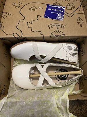 Livie & Luca Mariposa White Patent Crinkle Leather Shoes Girl Shoes Size 12 - Image 1 of 4