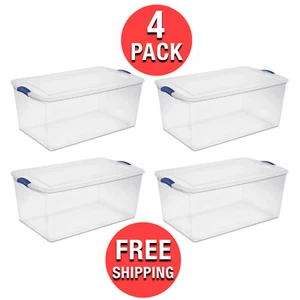 (4-Pack) Large Storage Container 105 Quart Clear Plastic Tote with Latching Lid - Picture 1 of 12