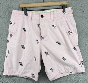 Abercrombie & Fitch Chino Shorts Pink Embroidered Moose Logo 7" Men's Size 32