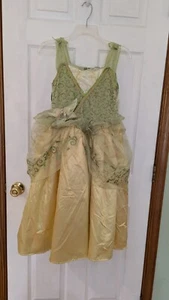 Disney Princess Tiana Gown Crinoline Lined Skirt Back Zip Green Gold M 7-8 Euc - Picture 1 of 2