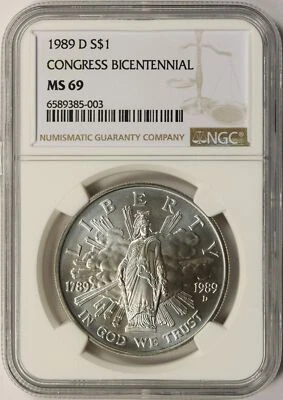 1989-D Congress Bicentennial $1 Commemorative Dollar NGC MS69 - Image 1 of 2