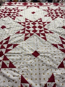 Vintage Style Handmade Red & White Dolly Madison’s Star Quilt Top 87x85 #880 - Picture 1 of 24