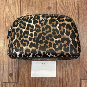Coach Leopard Print Pouch Leather Used Outlite 15x20cm 3 inner pockets - Picture 1 of 7