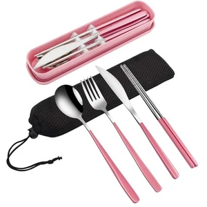 4-Piece Portable Travel Utensils Set with Case 18/8 Stainless Steel Flatware ... - Picture 1 of 7
