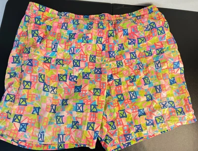 Vintage 90s XL Mervyns Surf Cheetah Board Shorts Medium Retro Neon Geometric - Image 1 of 4