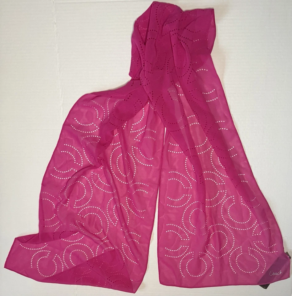 Coach Pink Signature C Logo Sheer Lightweight Scarf Wrap Gift NWOT - Image 1 of 4