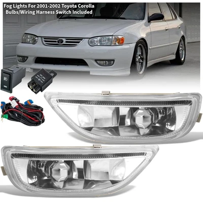 For 2001-2002 Toyota Corolla JDM Clear Fog Lights Driving Lamps w/ Wiring LH+RH - Image 1 of 4