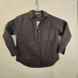 Alpine Design Quilt Shirt Jacket Women Medium Pure Black Lined Travel Snap Front - Picture 1 of 6