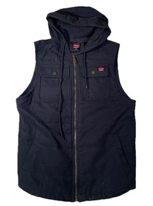 Wrangler Black Canvas Lined Hooded Zip Up Vest Size M 38-40 Heavyweight Quilted - Picture 1 of 5