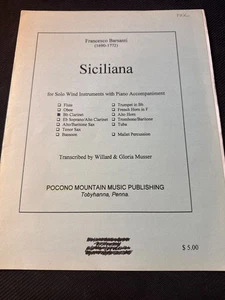 Siciliana for Bb Clarinet & Piano by Francesco Barsanti Pocono Music Book - Picture 1 of 3