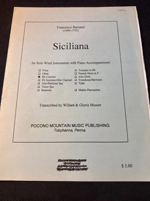 Siciliana for Bb Clarinet & Piano by Francesco Barsanti Pocono Music Book - Image 1 of 3