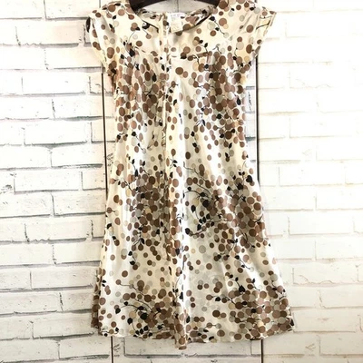 Vestido Paul & Joe Sister 100 % seda beige marrón estampado de lunares manga gorra línea A Foto 1 de 4